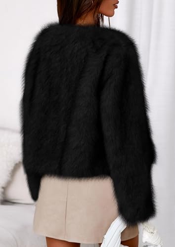 PRETTYGARDEN Womens 2025 Winter Coats Fluffy Cropped Faux Fur Jacket Long Sleeve Open Front Shaggy Outerwear Trendy Clothes4