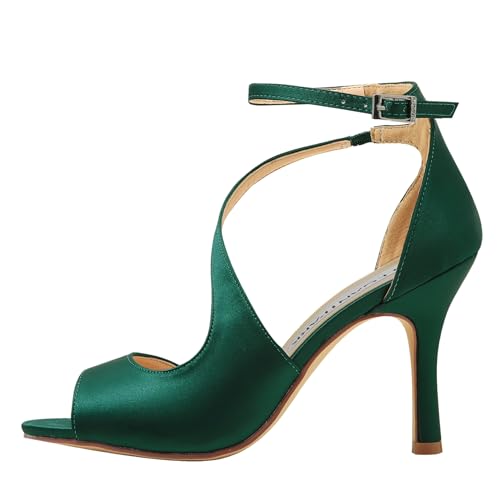 Image of ELEGANTPARK High Heel Sandals for Women, Peep Toe Satin Seude Strappy Shoes | Shoes for Wedding, Prom, Evening, Formal Event, 3.5-Inch Heel, Adjustable Buckle, Cushioned Insole and Non-Slip Outsole