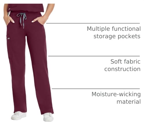 Image of COMENII Scrubs for Women, Knit Yoga Waistband Straight Leg Cargo Pants, Classic Fit Womens Scrubs Pants