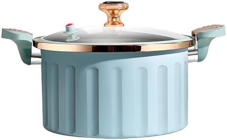 Olla de presion Non-stick Enamel Micro Pressure Cooker,Enamel Lining Pressure Cooker Non-Stick Push Pull Lock Pressure Pot with Lid Silicone Seal Spill-Proof Valve Pressure Pot,Blue