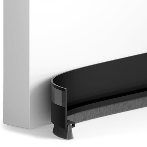 HOGARLAX® Burlete Puerta Entrada con Cepillo, Burlete Bajo Puerta Autoadhesivo, Burletes para Puertas Exterior e Interior, Aislante Térmico, Sellado Contra Corrientes de Aire, 100cm Recortable (Negro)