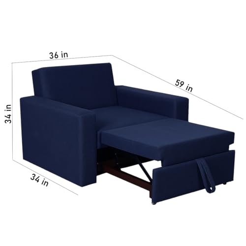 Image of CASASTYLE Seria 1 Seater Pull-Out Premium Fabric Sofa Cum Bed Sofa Set for Living Room (Blue Fabric)