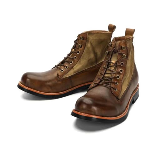 ENWIND Combat Botines Ronda Dedo del pie con Cordones Botas Cortas Hombres,Autumn Brown,39 EU