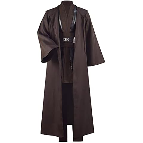 Forwacos Erwachsene Tunika Kostüm Anakin Skywalker Kostüm Ritter Umhang Braun Jedi Kapuzenmantel Weste Hemd Hose Anzug Outfits Cover