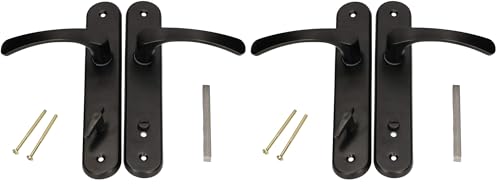 KOTARBAU® Juego de manillas para puerta de baño, Manilla con pestillo, Placa larga, 90 mm, Manillas de aluminio - negro, 2 Manetas con cierre, Manijas diseño clásico, Kit de montaje, Picaportes