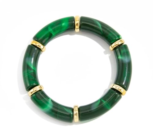 MMIUAEG Colorful Resin Beaded Stretch Bracelet for Women Vintage Imitation Pearls Bead Leopard Print Bracelet Boho Statement Bangle for Party Vacation-Green Z