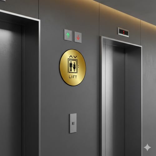 Image of Premium Brushed Finish Golden Black LIFT Acrylic Signage 5.9 Inch Round Self-Adhesive BFor Business Shop Stores Cafes Shops Hospital School Office Hotel Restaurant Hotel Company Malls
