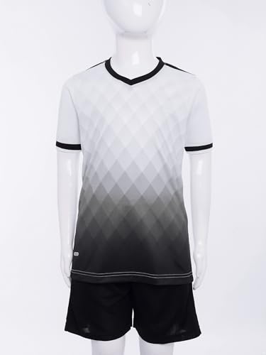 Kids Boys Soccer Uniform Sports 2 Piece Short-Sleeve V-Neck T-Shirt and Elastic Shorts for Football Training3