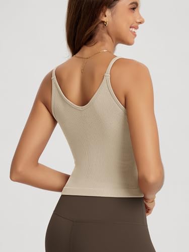 ODODOS V Neck Seamless Crop Tank for Women Ribbed Knit Soft Cropped Camisole Tops4