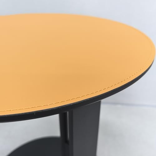 Artloge Beistelltisch Runder Sofatisch C-Form, Kleiner Beistelltisch stylischer Kaffeetisch Luxus Kratzfestes Leder, Wohnzimmertisch mit Metallgestell für Couch und Sofa 46×46×50 cm, Orange
