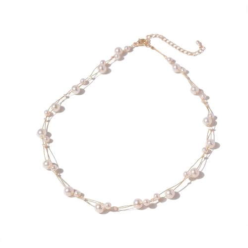 La Mejor Lista de Gargantillas Top 10. 44 ANDKISS Collares de Perlas para Mujeres - Collares de Perlas Dorados en Capas Chapados en Oro 18K, Delicado Collar Gargantilla de Perlas Blancas, Cadena Collar de Perlas para...