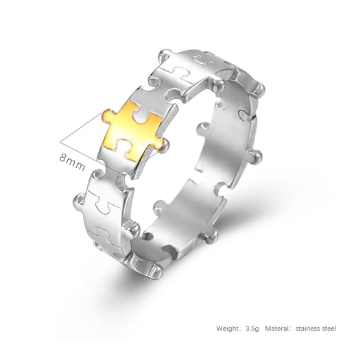 Image of Unisex 2 Colors Jigsaw Puzzle Couple Ring | Stainless Steel, Cool Splicing Shaped, Creative Hip Hop Matching Set, Wedding Band