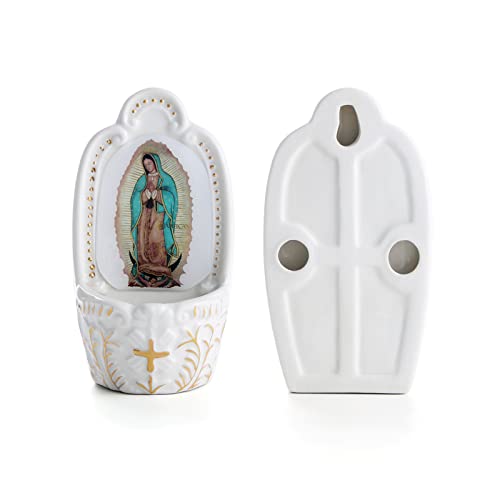 KOMI Porcelain Catholic Holy Water Font Our Lady of Guadalupe Holy Water Font for Entrance of Home Church Wall Hanging Decor Gift for First Communion Confirmation Housewarming Catholic Christmas Gifts