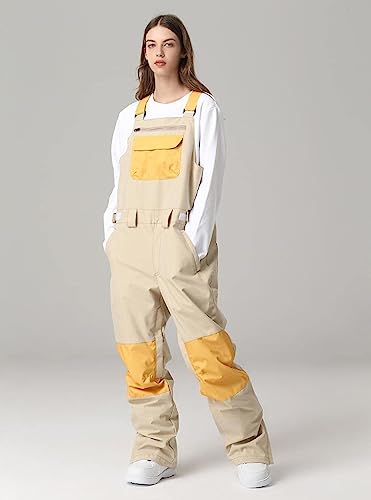 ALSOGO Damen Skihose Winter wasserdichte Winddicht Einstellbare Verschleißfeste Lätzchen Wandern Klettern Isolierte Ski Hosen Yellow XS