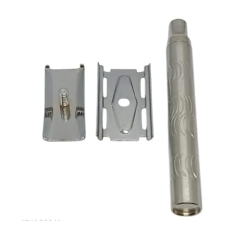 Image of Classic Double Edge Safety Razor, Stainless Steel Handle, Engraved Pattern, Polished Finish