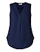 Dimildm Women's V Neck Pleated Sleeveless Chiffon Blouse Double Layered Solid Color Office Tank Top Shirts