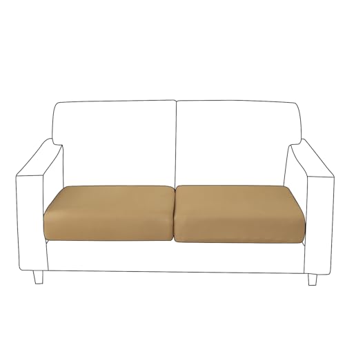 Image of HOKIPO 100% Waterproof Stretchable Elastic 140gsm Sofa Cushion Seat Cover, 2-Piece Seat Cushion Cover, Camel (AR-5352-CML*2)