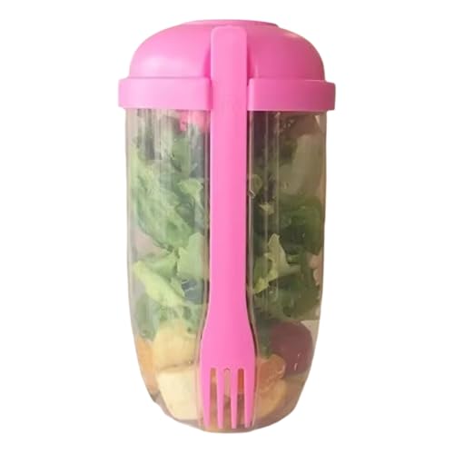 Buhdjfnke Vaso de Ensalada para Desayuno, Vaso de Yogur con Cuchara y Tapa, Vaso de Ensalada Portátil Multifuncional de Gran Capacidad, Color Rosa.