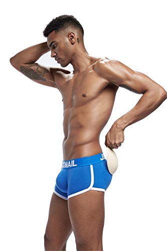 JOCKMAIL Ropa Interior para Hombre Sexy Boxeador con Almohadilla extraíble Ropa Interior de algodón para Hombre con Almohadilla Nalgas (M, Azul)