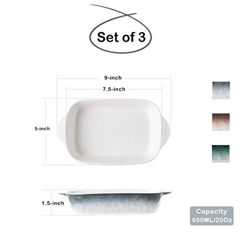 BonNoces Porcelain Baking Dish, Small Rectangular Pasta Lasagna Pan, Individual Casserole Bakeware with Handle, for Oven Kitchen Cooking, Set of 3, Assorted Colors - Thumbnail 5