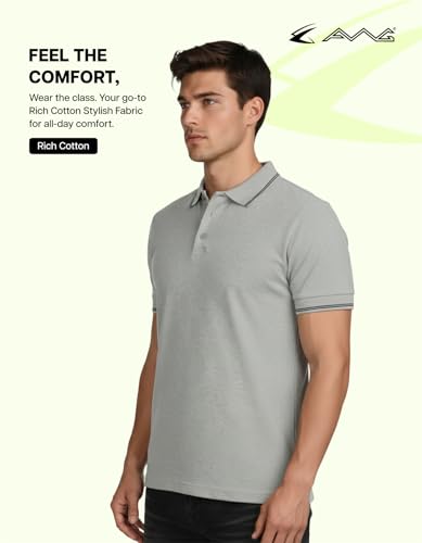 Image of AWG ALL WEATHER GEAR Rich Cotton Polo T-Shirt | Half Sleeve Classic Fit | Soft Breathable Solid Tee | Casual & Office Wear | Comfortable Everyday Cotton Polo | Mens Tshirts