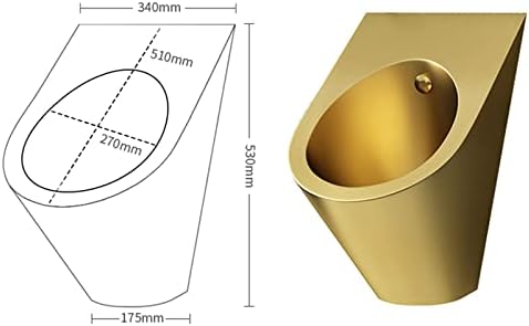 Wall-Mounted Male Urinal,Automatic Induction Urinal Small Commercial Vertical Drainage Public Toilets,Gold-Urinal + Sensor