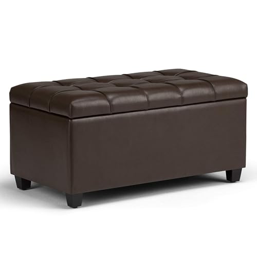 Image of Storage Ottoman Bench with Hinged Lid, Faux Leather for Bedroom Living Room HallwayDark Brown (Brown)