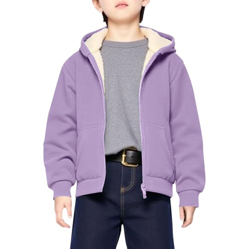 Girl Sherpa Lined Jackets Boys Fleece Jacket Hoodie Zip Up Hooded Sweatshirt Unisex Kids Winter Outwear 5-14 Y4