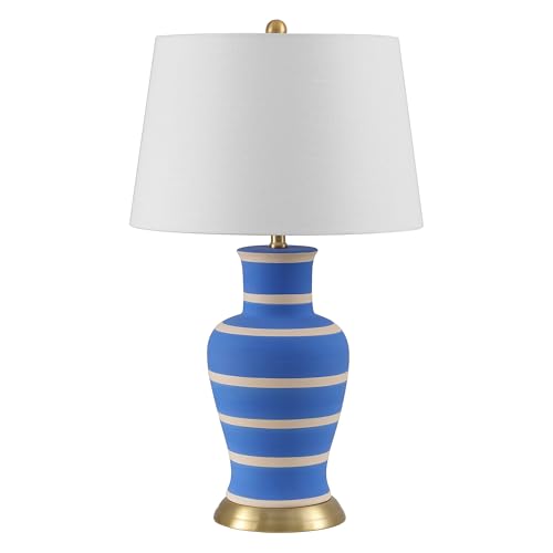 JONATHAN Y 29" Blue/Beige Traditional Ceramic Urn LED Table Lamp for Bedroom Decor, White Linen Drum Shade, Classic Nightstand Lamp for Living Room, LED Bulb Included (JYL4026L) by JONATHAN Y - Used condition - Image 6