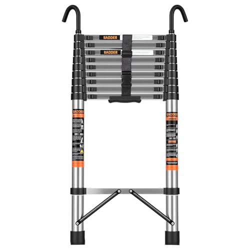 Image of Telescoping Ladder, 12.5 FT Extension Ladder w /Hooks, Heavy Duty 330lbs Max Capacity, Collapsible Telescopic Ladder for Rv, Roof, Outdoor
