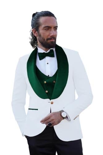 HZUOU Men's Suits with Velvet Shawl Lapel 3 Pieces Wedding Party Tuxedos Slim Fit Formal Business Suits HZH22