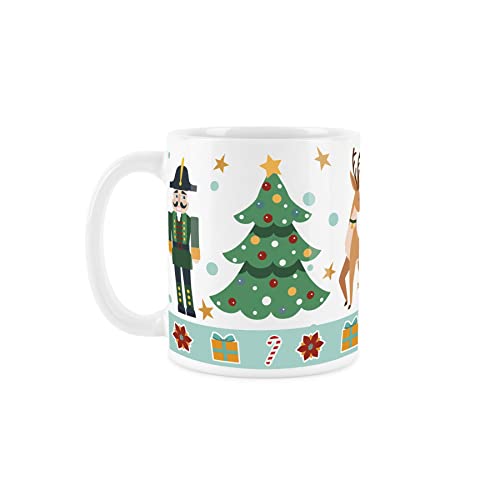 Purely Home Nutcracker & Reindeer Mug Green Design - White Christmas Festive Coffee/Tea Gift 11oz, Green,white - Image 2