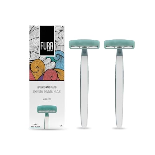 Image of FURR Bikini Line Razor for Women | Reusable PTFE Blade | Pack of 2 | Chromium and PTFE Coated Reusable Blade, Protective Sleeve & Anti Slip Grip, Painless Hair Removal