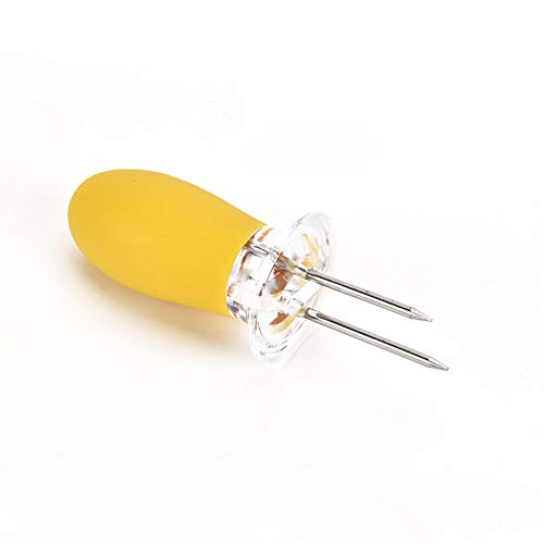 YSoutstripdu 2Pcs Stainless Steel Corn Holder Barbecue Food Skewer Hot Dog Meat Fork BBQ Tool Yellow