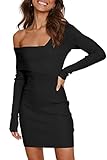LILLUSORY 2023 Frühling Pullover Kleid Elegant Langarm Sexy Schulterfrei Bodycon Kleider, Schwarz, X-Groß