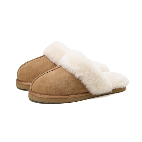 Women's Fuzzy Slippers Winter House Slippers Soft Fluffy Shoes with Natural Sheepskin Fur Indoor Outdoor4