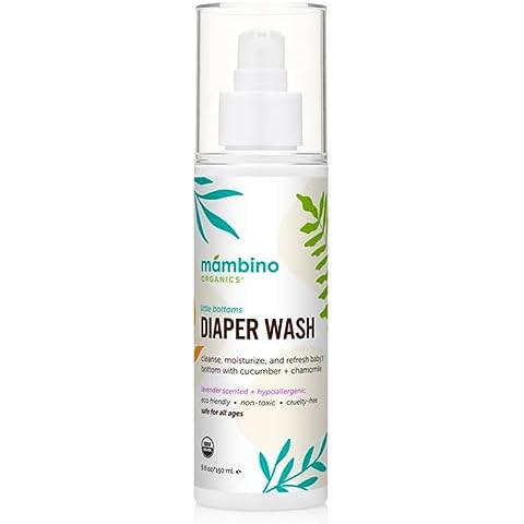 Organic Diaper Area Wash - Cruelty-Free Baby Spray for Sensitive Skin, Hypoallergenic Diaper Rash Spray, Gentle No Rinse Cleansing Water for Cloth Diaper Wipes - 5floz by Mambino Organics Cover