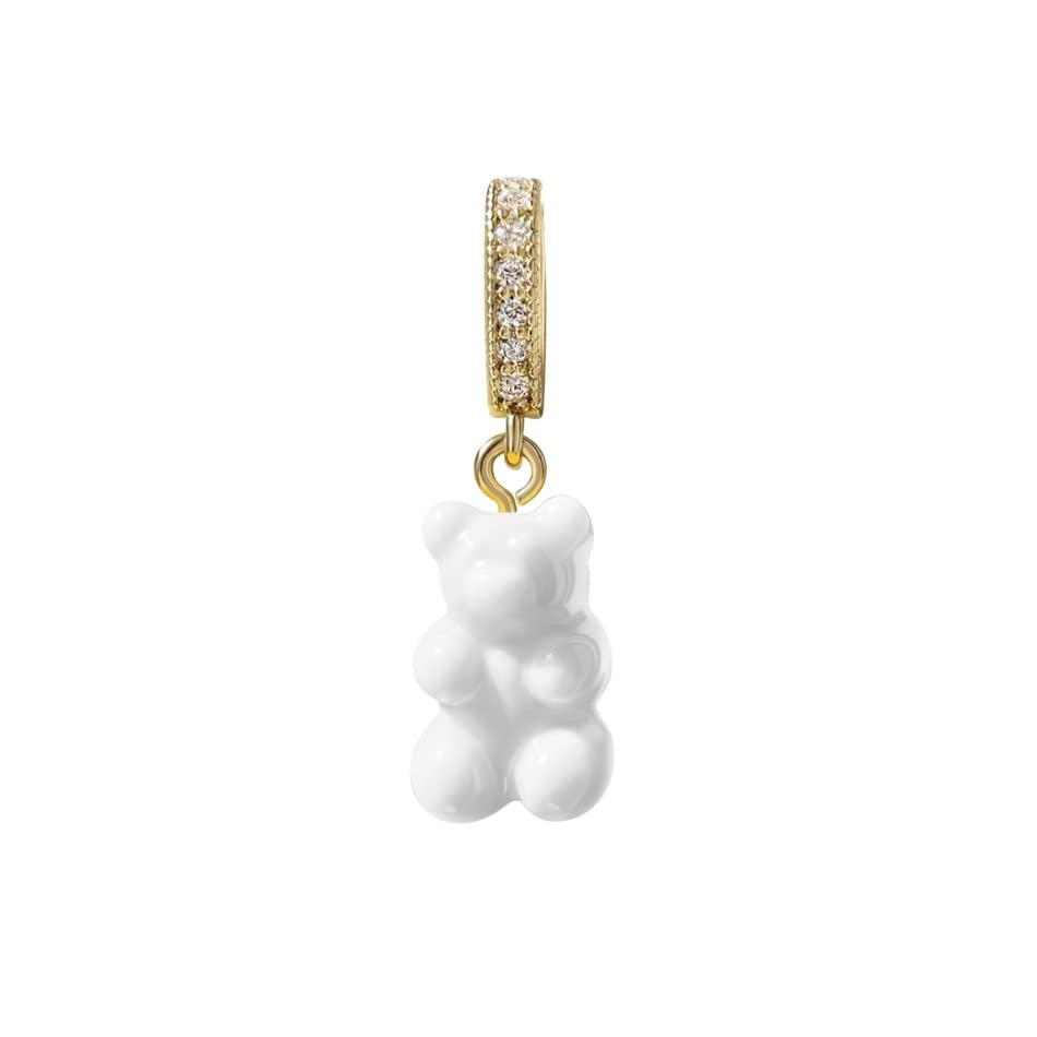 Mag & Pierce Gold Gummy Bear Pendant - Teddy Bear Charms with Cubic Zirconia for Necklaces, Bracelets, Chains, Keychains - Jewelry for Women, Men, Girls, Boys and for Gifts - Small - White, small,
