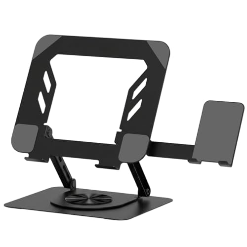 Image of Dyazo 2-in-1 Adjustable Laptop & Mobile Stand with 360 Rotating Base | Foldable Riser with Ventilation Design for Laptop Upto 15.6 Inch | Compatible for MacBook, HP, Dell, Acer, Lenovo & More (Black)