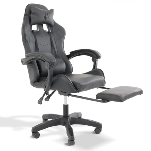 Silla Gamer Ergomomica con Reposapies Abatible de Altura Ajustable con Soporte Lumbar Acolchado para Espacios Gamer Escritorio o Oficina + Kit de Almohadillas