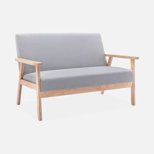 Alice's Home - Banquette canapé en Bois et Tissu Gris Clair. Isak. L 114 x P 69.5 x H 73cm