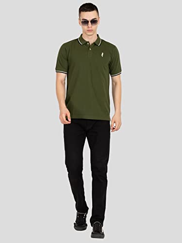 Image of MEN IN BLUE Mens Polo Tshirt | Cotton Blend Pique Knit Polo Collar Half Sleeve Regular Fit Tshirt with Embroidered Logo on Chest and Sleeve