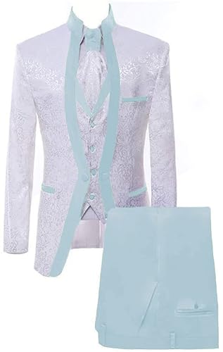 Men's Suits Slim Fit 3 Piece Suits for Men White Premium Floral Blazer Wedding Suits Jacket Vest Pants Men Tuxedo Suits Set