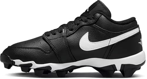 Jordan 1 Low Little/Big Kids' Cleats (HF6885-001, Black/White/White) Size 5