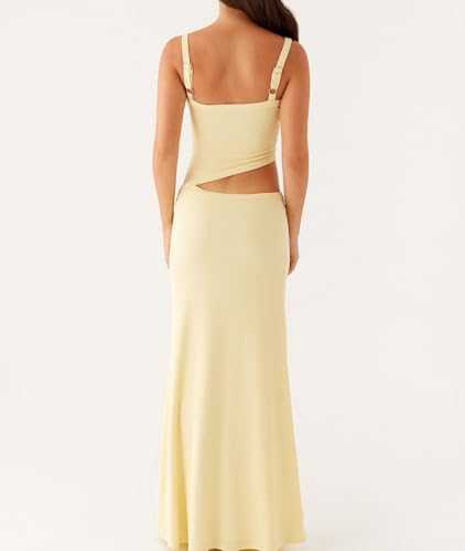 Image of NUFIWI Women Sexy Cutout Long Dress Spaghetti Strap Ruched Bodycon Maxi Dress Backless Hollow Cocktail Dresses