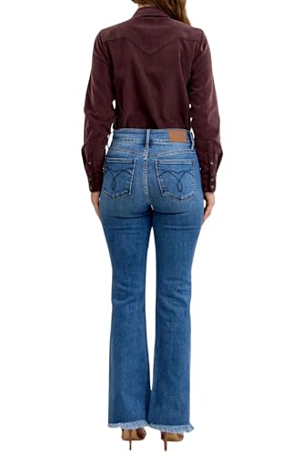 Judy Blue Women’s High Waist Bootcut Jeans – Double Button WB, Fray Hem, Stretch Denim, Inseam 32"4