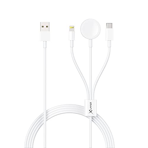 Câble multifonction 3 en 1 blanc USB-C Lightning chargeur sans fil 1,5m
