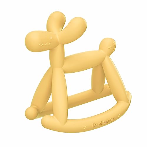 Miraloop Teething Toy for Baby 0-6, 12, 18 Months Infant, Jellydog Never Drop Food Grade Silicone Rocking Teether, Prevent Choking & Odorless, Less Dust and Hair Adhesion, Baby Gift, Yellow