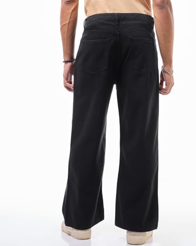 Image of Bewakoof Men Mid Rise Denim Solid Straight Fit Jeans|Straight Fit Jeans - Regular Fit | Classic Denim Pants | Everyday Casual