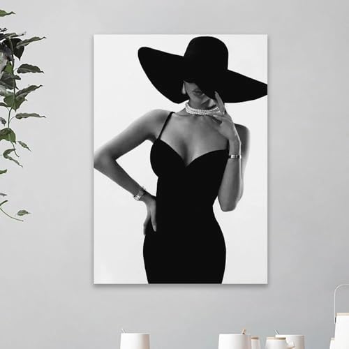Affiche noir et blanc femme vintage décoration murale chic